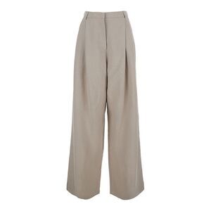 Merci Women Beige High-Waisted Pants With Side Pockets In Cotton For Women